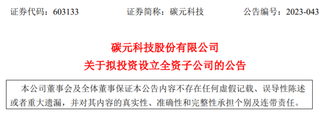 碳元科技股份拟投资2000万元设立全资子公司